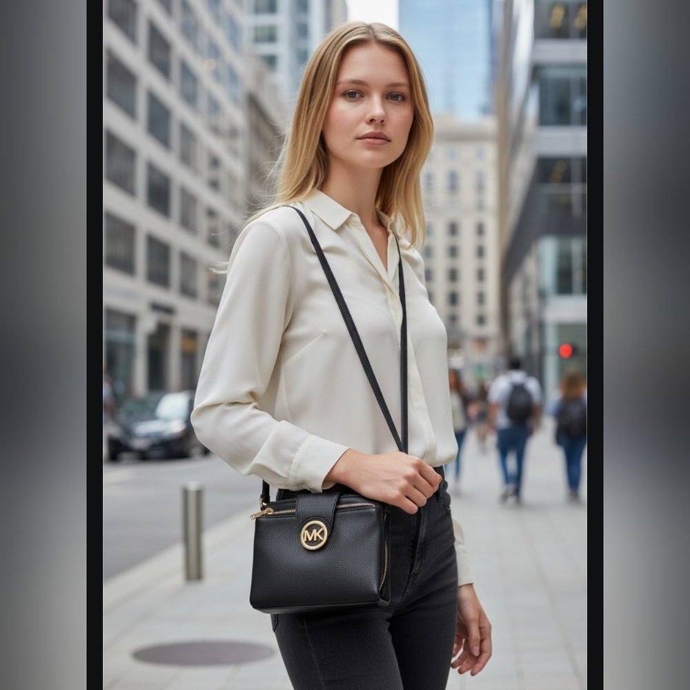 Michael Kors Leather Fulton Crossbody Bag With Gold MK Logo EUC - Picture 3 of 12